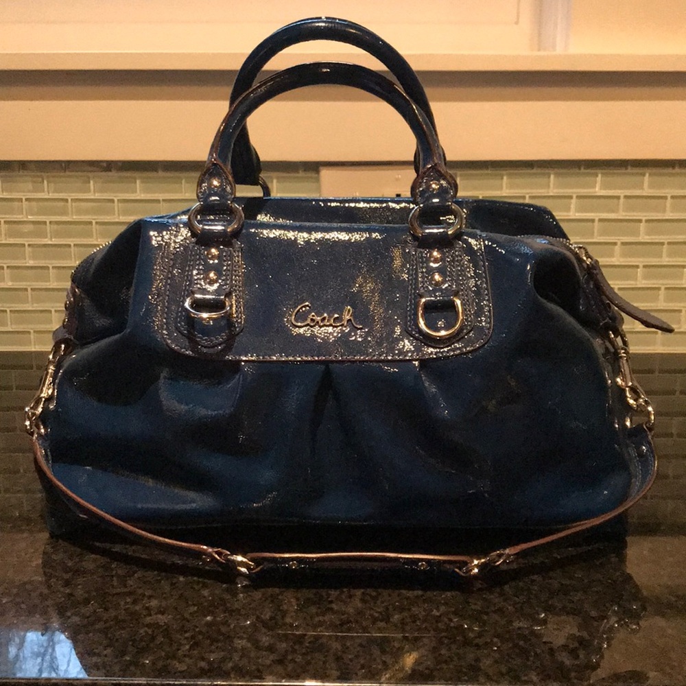 Large Coach Blue Patent Leather Ashley